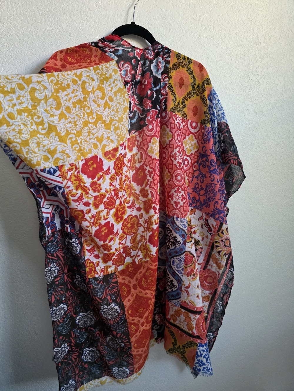 Bright Patchwork Mixed Print Resort Wear Beach Open Front Drape/kimono One Size - Picture 6 of 7